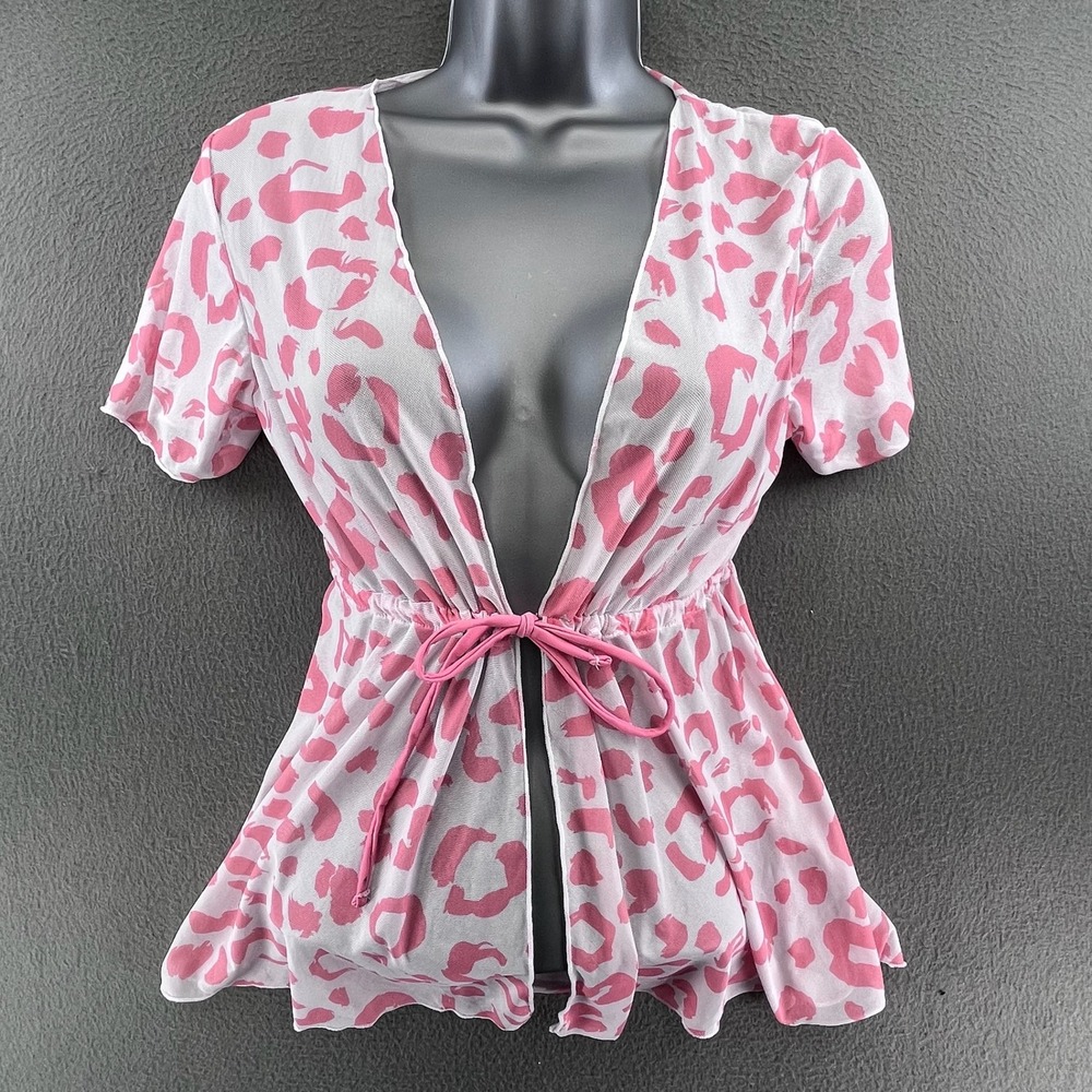 Girls Swim Cover Up Pink Leopard Mesh 11Y Y2K Beach Aesthetic